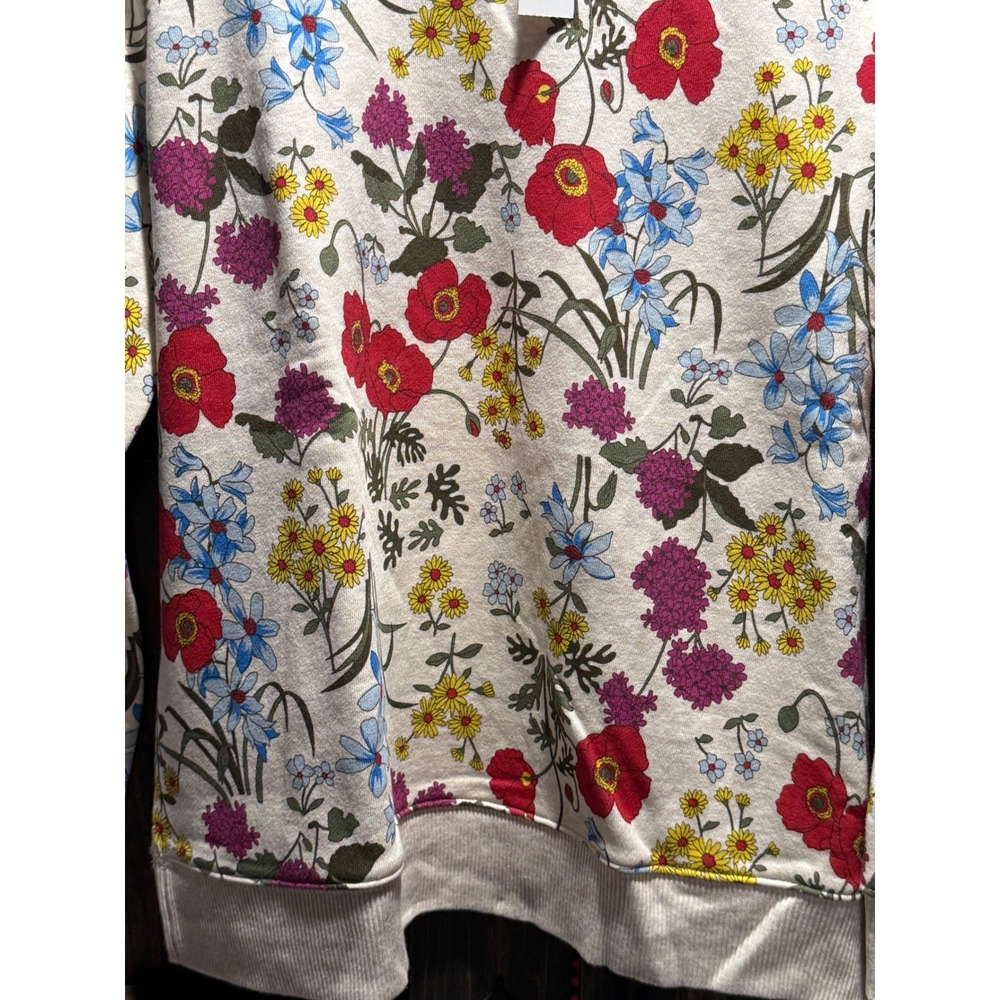 Talbots Petite Floral Sweatshirt Cream Red Blue Botanical Pullover PM New - Picture 2 of 6